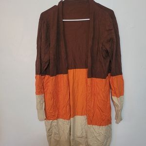 Amazon Color Block Brown Orange Beige Long Cardigan Duster